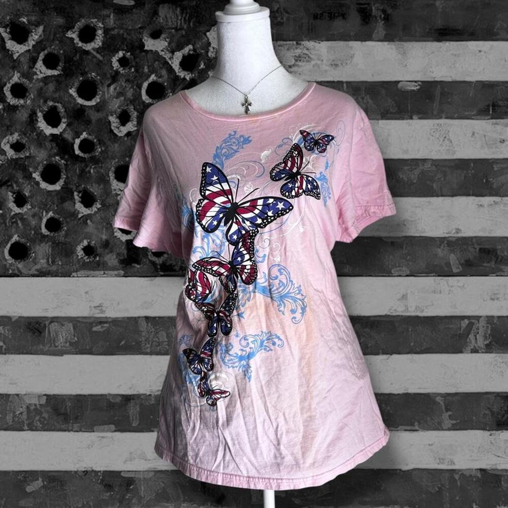 Light baby pink butterfly western american y2k shirt